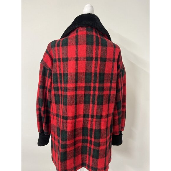 Vtg Miss New Yorker Women’s Modern Lg Red Plaid Oversized Wool Blend Tartan Coat - Picture 5 of 16